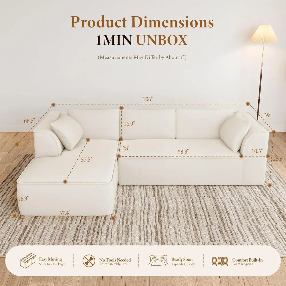 Sectional Modular Sofa with Deep Seat, Comfortable Cloud Couch, Chenille Fabric, Memory Foam, Ideal for Living Rooms