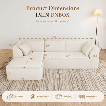 Sectional Modular Sofa with Deep Seat, Comfortable Cloud Couch, Chenille Fabric, Memory Foam, Ideal for Living Rooms