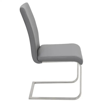 Set of 2 Grey Faux Leather Contemporary Dining Chairs