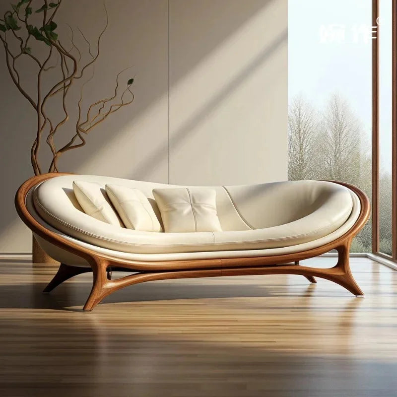 Washable White Nordic Reclining Lounge Double Chaise Sofa for Living Room and Bedroom