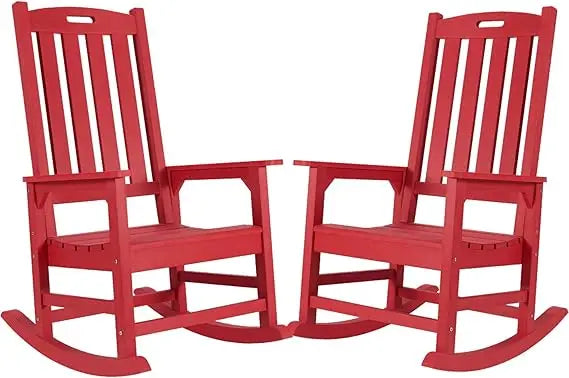Oversized Outdoor Rocking Chair Set of 2, Porch Rocker with 21" Wide Seat and 32" Tall Backrest, Pre-Assembled with Most Compon