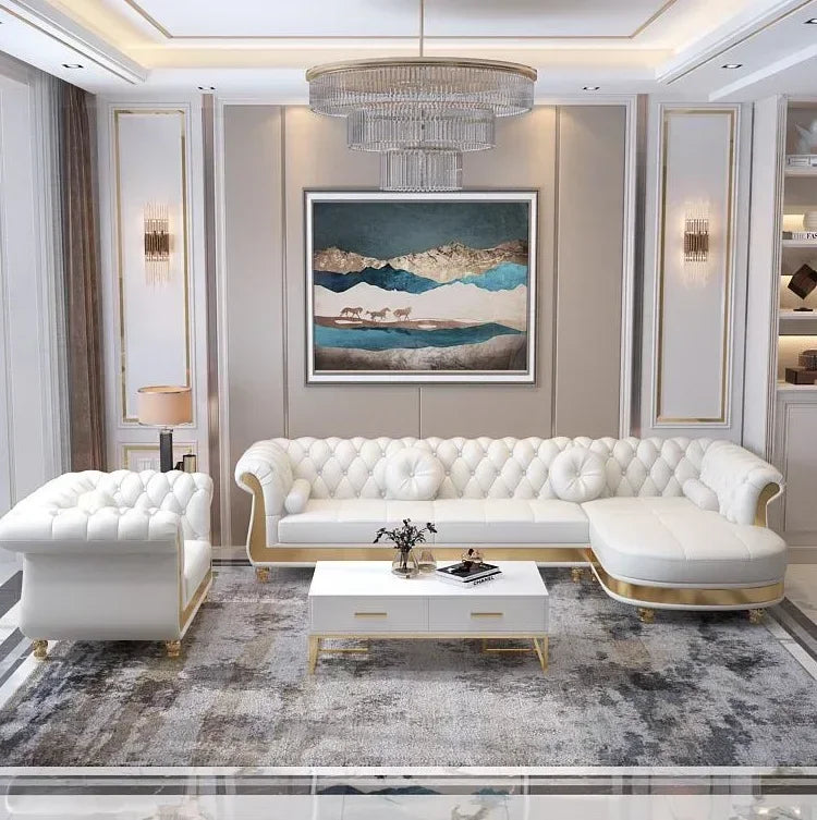 Luxury modern design real genuine leather chesterfield sofa single 3 4 seater lounge sofas set for home living room furniture