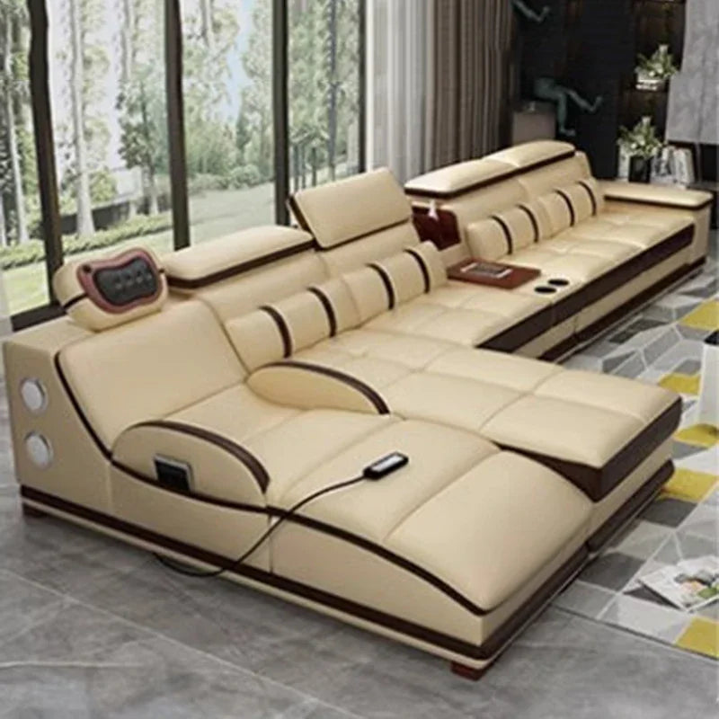 Massage Modern Leather Sofa Luxury Multi Functional Italian Recliner Sofa Couch Puffs Divano Da Soggiorno Living Room Furniture