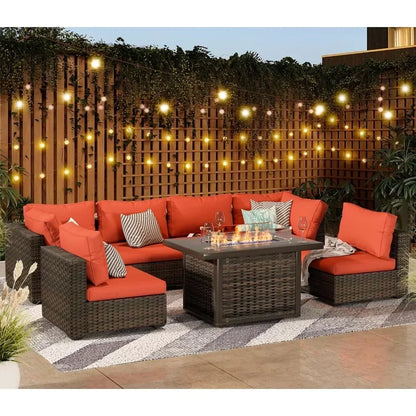 /Outdoor Furniture 7 Piece Sets with Fire Pit Table, Patio Couch Sectional with NoSlip Cushions and Cover, Outdoor Furniture S