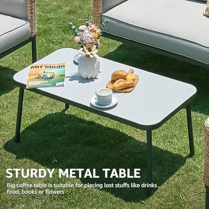 4-Piece Wicker Patio Furniture Set, All-Weather Rounded Rattan Conversation Set Sectional Sofa with 5'' Thick Cushions