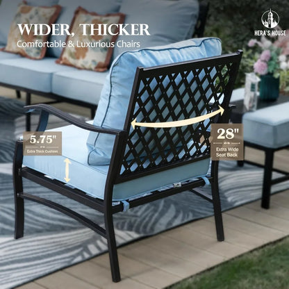 Furniture 4 Piece Patio Furniture Set, 2 X Metal Frame Cushioned Chair, 3-Seat Sofa With Marbling Coffee Table, All Weahter Oout