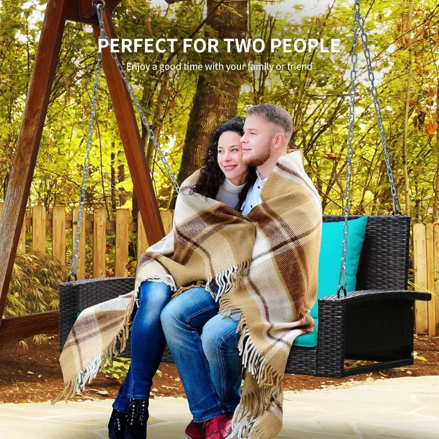 #For Heavy Duty 800 LBS Wicker Hanging Porch Swing with Cushions & Chains,  Outdoor Rattan Swing Bench for Garden, Yard&