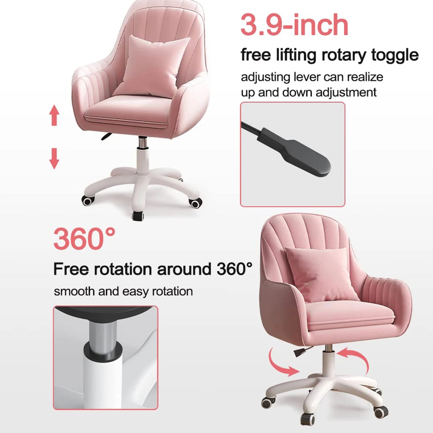 Home Office Chair Computer Chair with Mid-Back Upholstered Modern Tufted Task Chair Swivel Height Adjustable Velvet Chair.