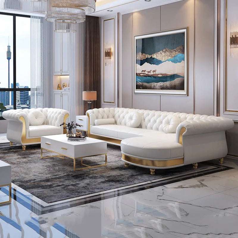 Luxury Chesterfield Sofa for Home Office Hotel Living Room Furniture Modern Genuine Leather Sofa Set