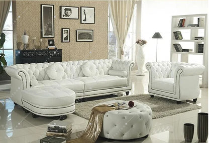 Hot Sale Modern White Leather Sofa Set Furniture  Chesterfield 321 Sofa Leather Living Room Sofas