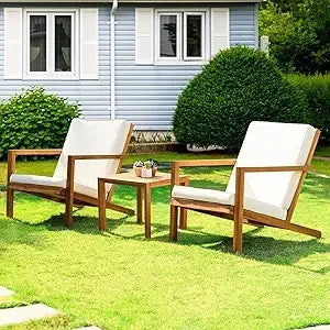 Customizable-Natural 3-Piece Patio Bistro Sets With Foldable 400lbs Weight Chairs, A 220lbs Shelf Table, Made From FSC-Certified