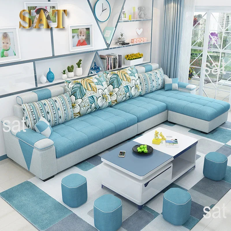 small apartment simple modern living room removable and washable corner three seat fabric sofa