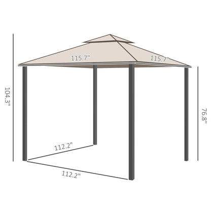 9.6' X 9.6' Outdoor Patio Gazebo Canopy Tent with Two-Tiered Roof, Taupe
