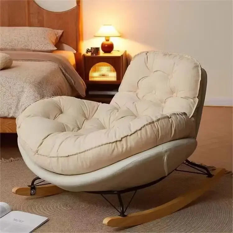 Nordic Style Rocking Chair for Living Room Cat scratch SKin Leather Light Luxury Lounge Chair for Adult Lazy Sofa Balcony Chair