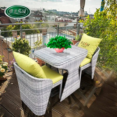 Rattan chair three-piece coffee table combination courtyard terrace outdoor small