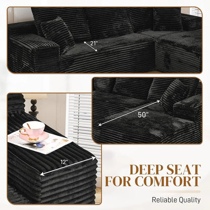 108" L Shaped Boneless Sectional Couches for Living Room, Comfy Corduroy Floor Cloud Sofa with Chaise, Wide Armrest, Deep Seat