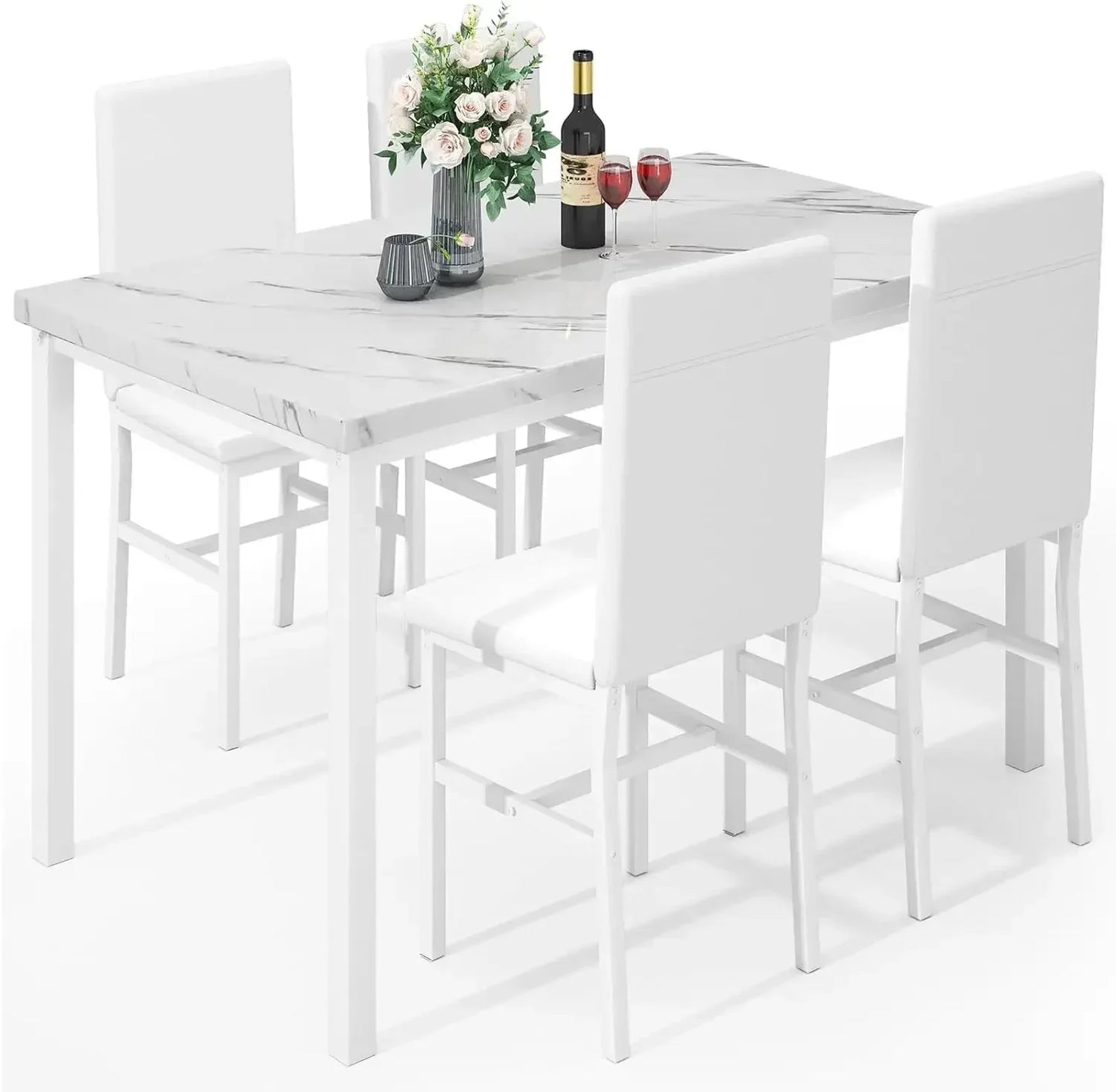 # Hot Dining Table Set For 4, Kitchen Tables And Chair For 4, Glass Dining Room Tables & PU Leather Metal Chairs, Table And Chai