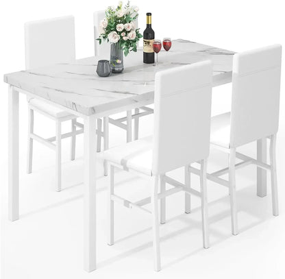 # Hot Dining Table Set For 4, Kitchen Tables And Chair For 4, Glass Dining Room Tables & PU Leather Metal Chairs, Table And Chai