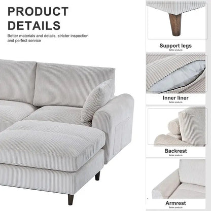 U-Shaped Convertible Modern Corduroy Sectional Sofa Set with Pillows and Footstool, 6-Seat Oversized Sofa for Living Room,