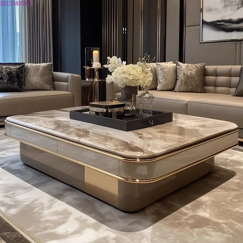 Light luxury microcrystalline stone modern large apartment flat floor living room coffee table marble home high-end
