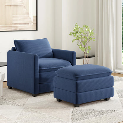 Corduroy Armchair with Ottoman Set, Accent Chair & Footstool, High-Quality Foam, Easy 15-Min Assembly, for Living Room, Bedroom