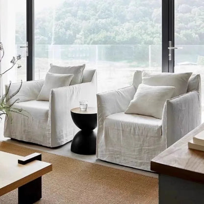 North American wabi style Japanese style white cream linen cotton and linen designer living room B & B straight