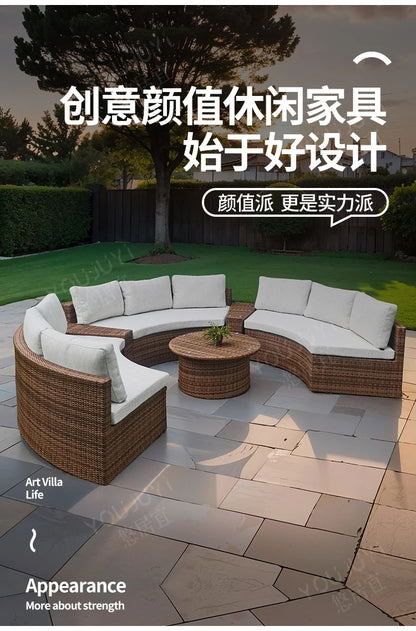 furniture sofa combination garden terrace leisure rattan circular courtyard outdoor open-air rattan chair for living room