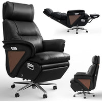 Dual Motor Electric Executive Office Chair with Heat Massage Ventilation, 180° Lay-Flat Reclining Office Chair with Footrest