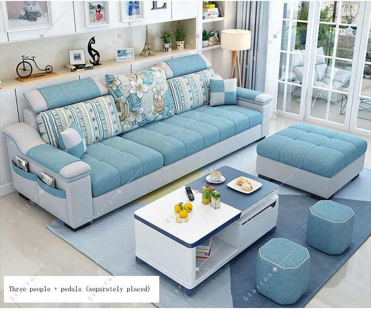 Room Fabric Sofa Modern Minimalist Home Corner Sofa Furniture Combination Nordic Solid Frame Fabric Sofa
