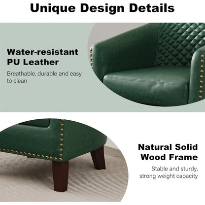 Upholstered Faux Leather Club Chair with Nailed Trim - Comfortable Reading Armchair for Living Room and Bedroom Reception Area