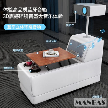 Linlamlim Luxury Genuine Leather Sectional Sofa with Adjustable Headrests, Projector, Speaker and Storage for Living Room Couch