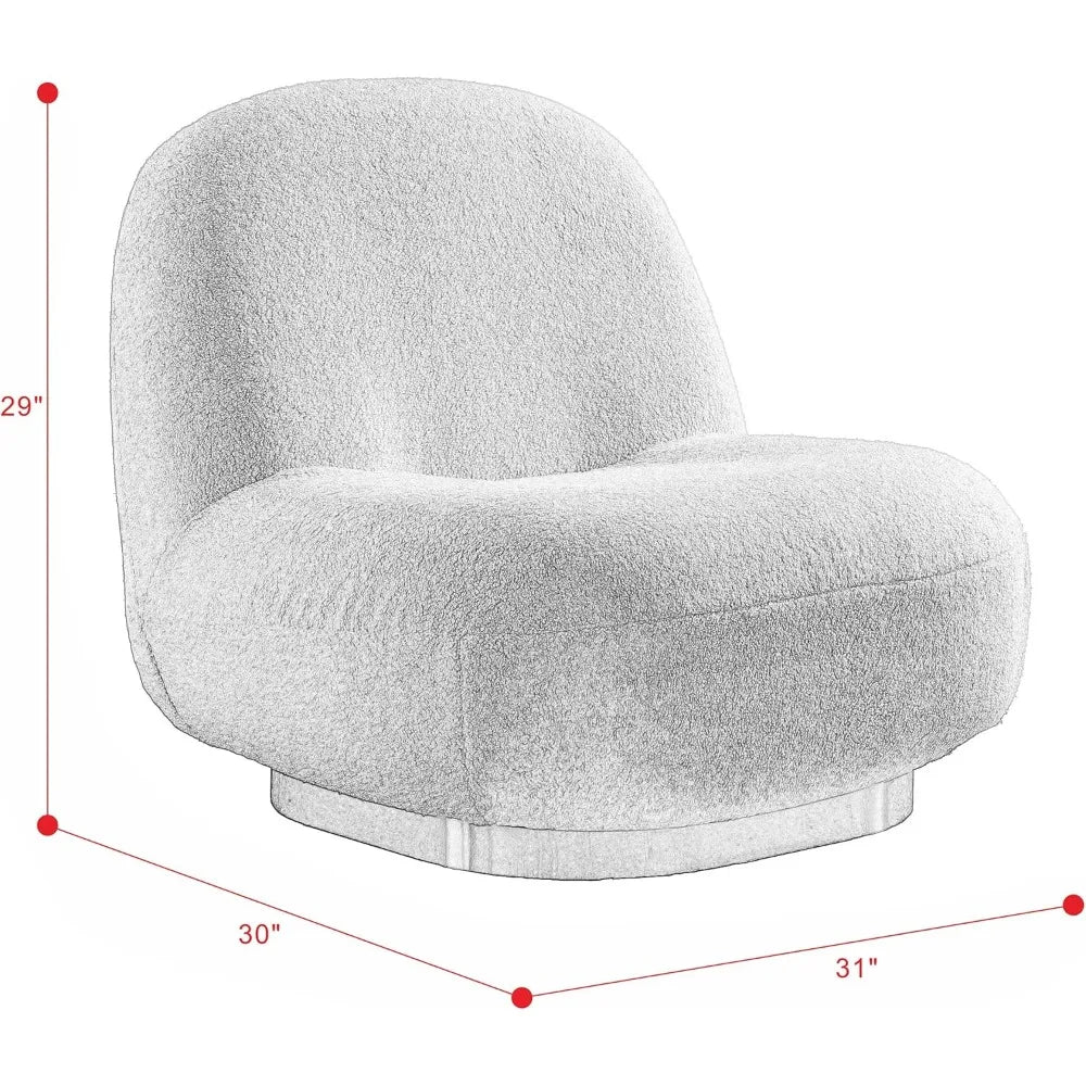 360° Swivel Accent Chair, Mid Century Modern Round Barrel Chair with Wide Upholstered, Lamb Wool Fabric Chair for Living Room,