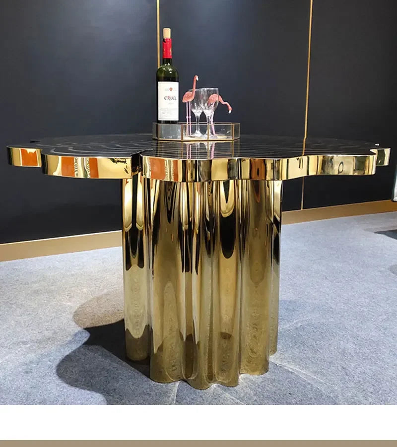 Italian light luxury round coffee table high-end villa living room stainless steel heterosexual etching