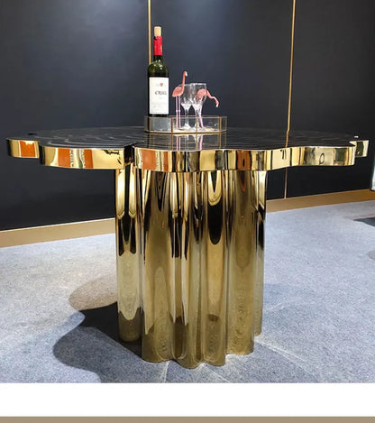 Italian light luxury round coffee table high-end villa living room stainless steel heterosexual etching