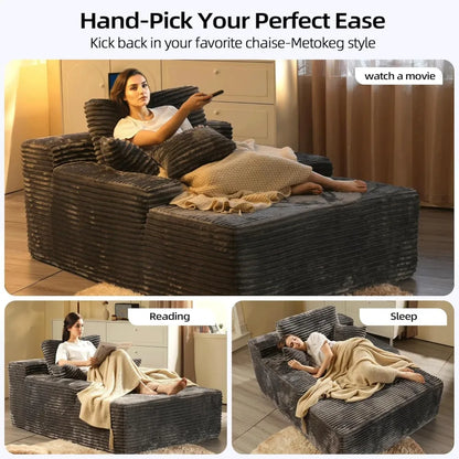 68'' chaise lounge chair indoor, gray corduroy boneless couch,reading cloud couches for bedroom living room fluffy oversized sof