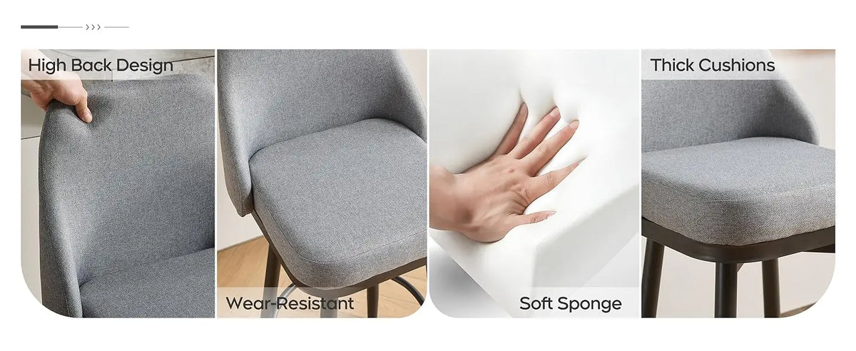 2PCS Chenille  Adjustable Height Swivel Bar Stools with Back, Modern Tall Barstools For Kitchen Island, Dining Room, Cafe