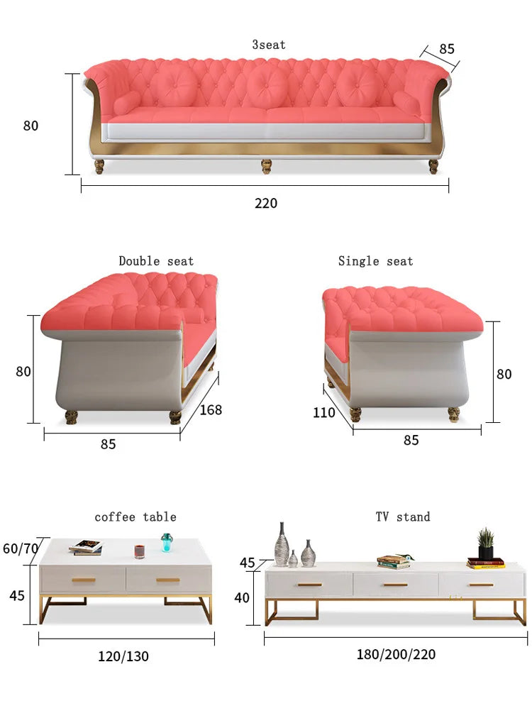 Canape Modern Living Room Furniture Couches Upholstered  Lounge Leather Sectional Tufted White Sofa Set