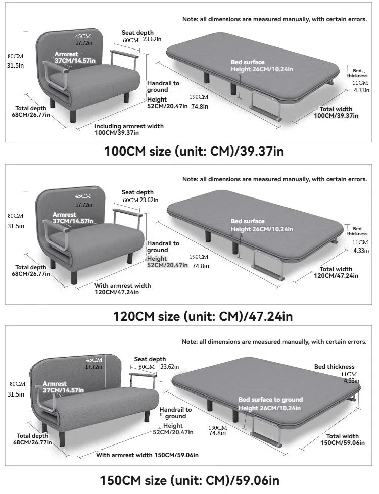 Modern folding sofa bed apartment small apartment simple single and double folding sofa with armrest
