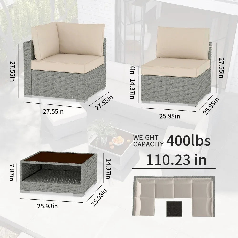 Aluminum Outdoor Sofa,4 Seats Modern Patio Furniture Set,Sectional Sofa Conversation Set with Coffee Table