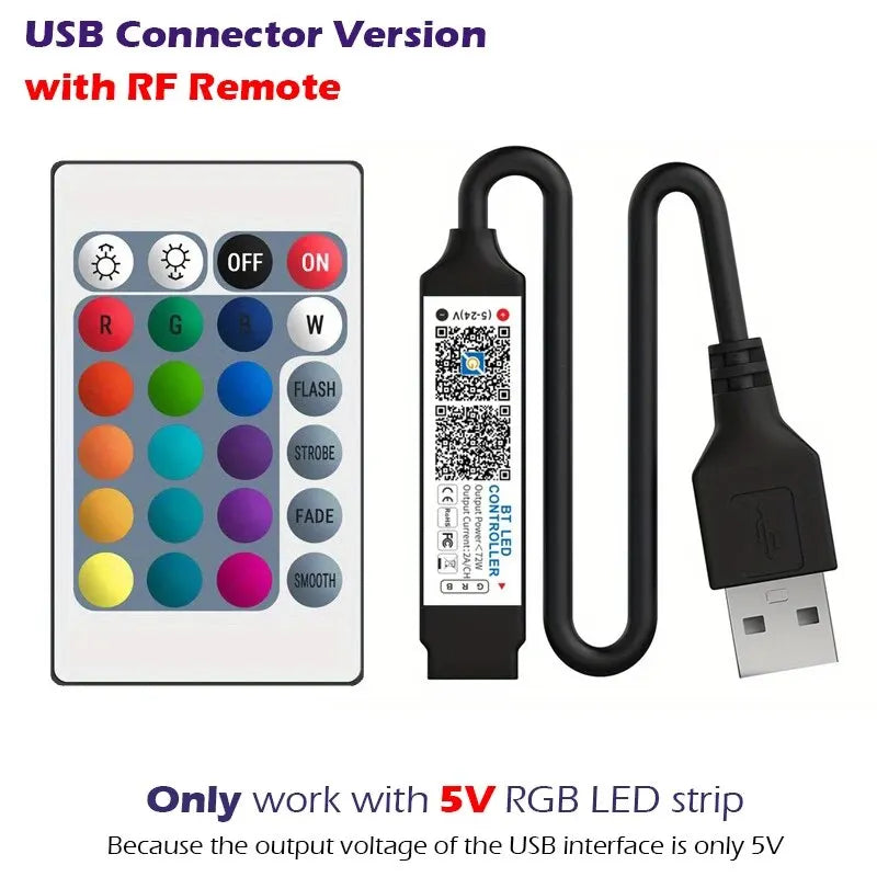 RGB LED Strip Controller Bluetooth APP Remote USB 5V-24V RF