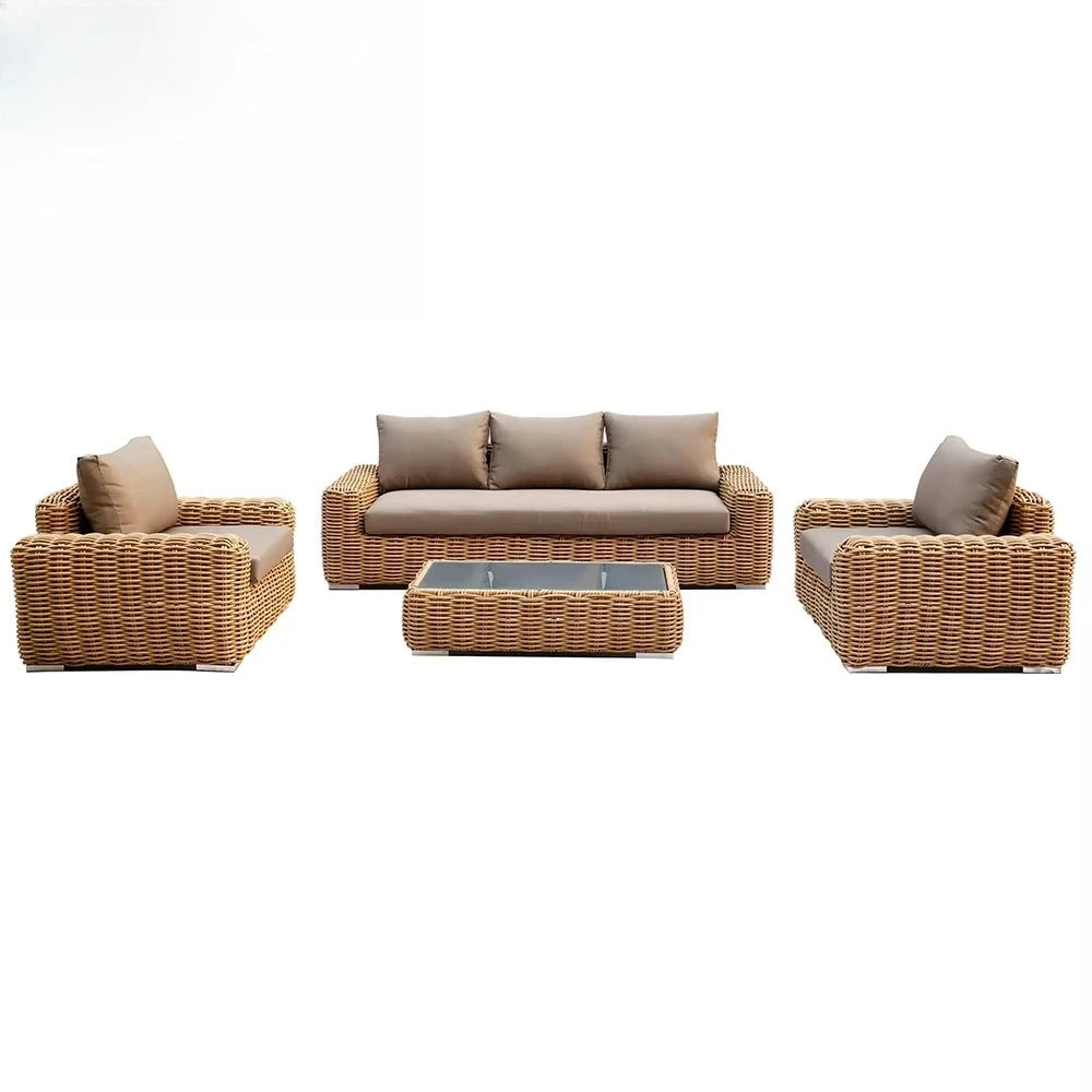 Mode Sunwell Luxury Hotel Rattan Garden Furniture Wicker Outdoor Sofa Set Patio UV Resistant PE with Aluminum Frame Contemporary