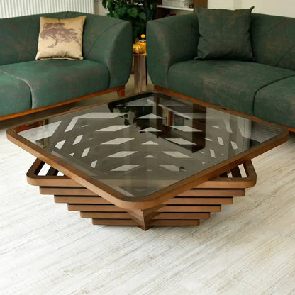 Meubles de salon en noyer naturel, table basse moderne faite à la main, menuiserie, décoration de bord solide