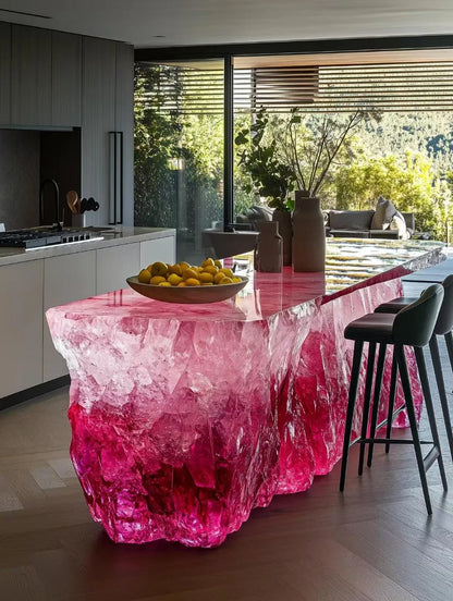 Villa Home Glowing Crystal Island Platform Transparent Resin Glacier Tea Table Art