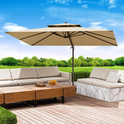 9x12 FT Patio Umbrella, Large Cantilever Rectangular Double Top Heavy Duty Offset Umbrellas with 360° Rotation, Outdoor shade