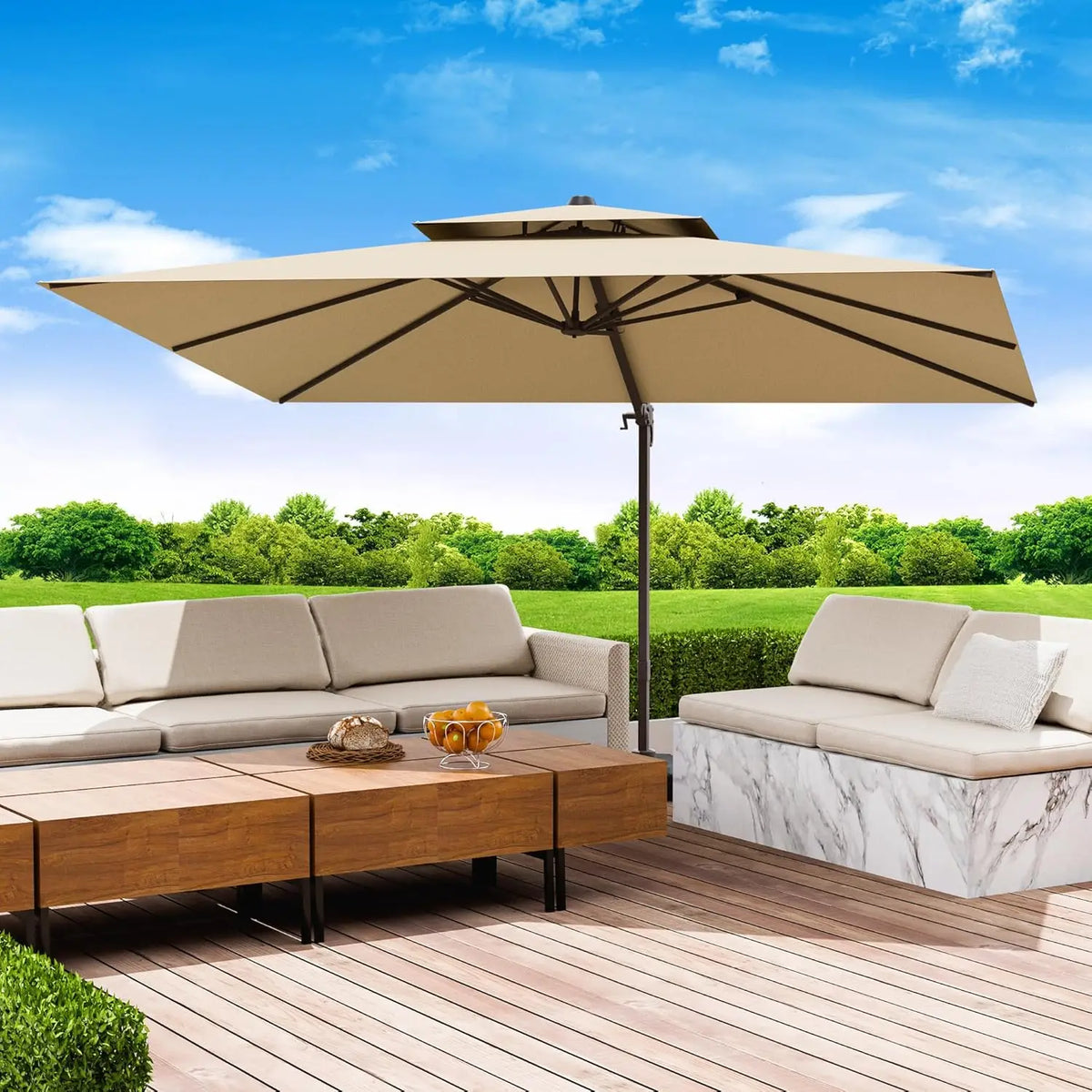 9x12 FT Patio Umbrella, Large Cantilever Rectangular Double Top Heavy Duty Offset Umbrellas with 360° Rotation, Outdoor shade