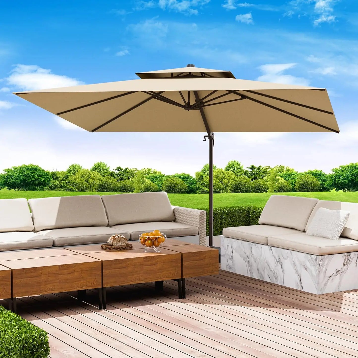 9x12 FT Patio Umbrella, Large Cantilever Rectangular Double Top Heavy Duty Offset Umbrellas with 360° Rotation, Outdoor shade