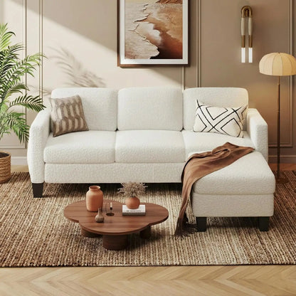 L-Shape Sectional Sofa Reversible Chaise Boucle Spring Cushion Living Room Apartment Small Space, Customized
