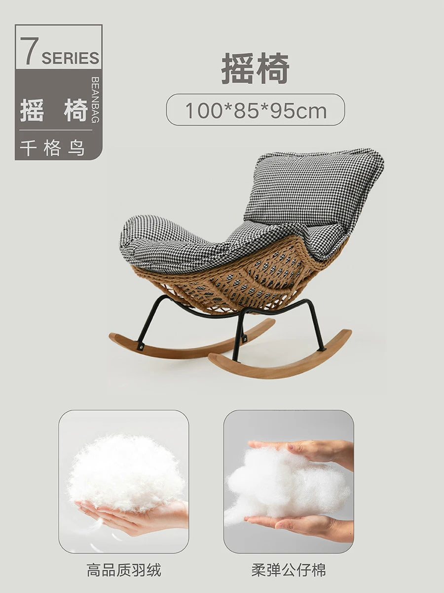Woven Rattan Rocking Chair for Balcony Lazy Sofa with Comfortable Cushion Leisure Swivel Chairs for Living Room Lobster Chairs