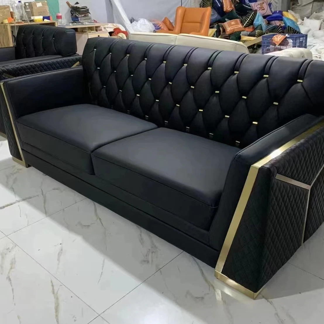 Microfiber Fabric 321 Seaters Couch Xinda Factory Modern Living Room Velvet Fabric Sweet Sofa Set With Gold Stainless Steel