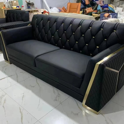 Microfiber Fabric 321 Seaters Couch Xinda Factory Modern Living Room Velvet Fabric Sweet Sofa Set With Gold Stainless Steel